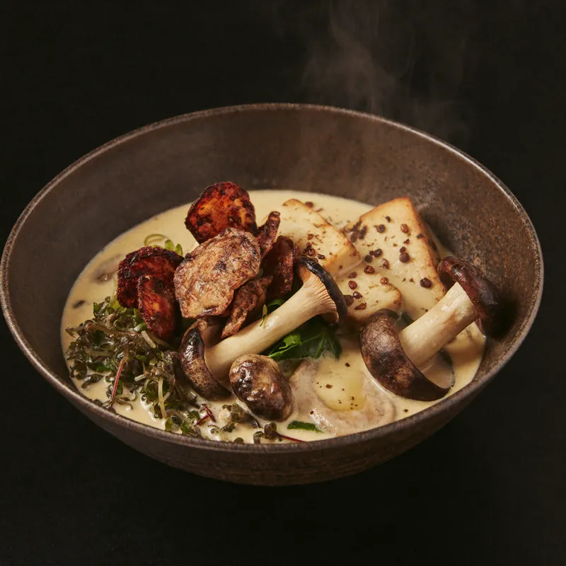 Forest Mushroom ramen with roasted mushrooms and tofu