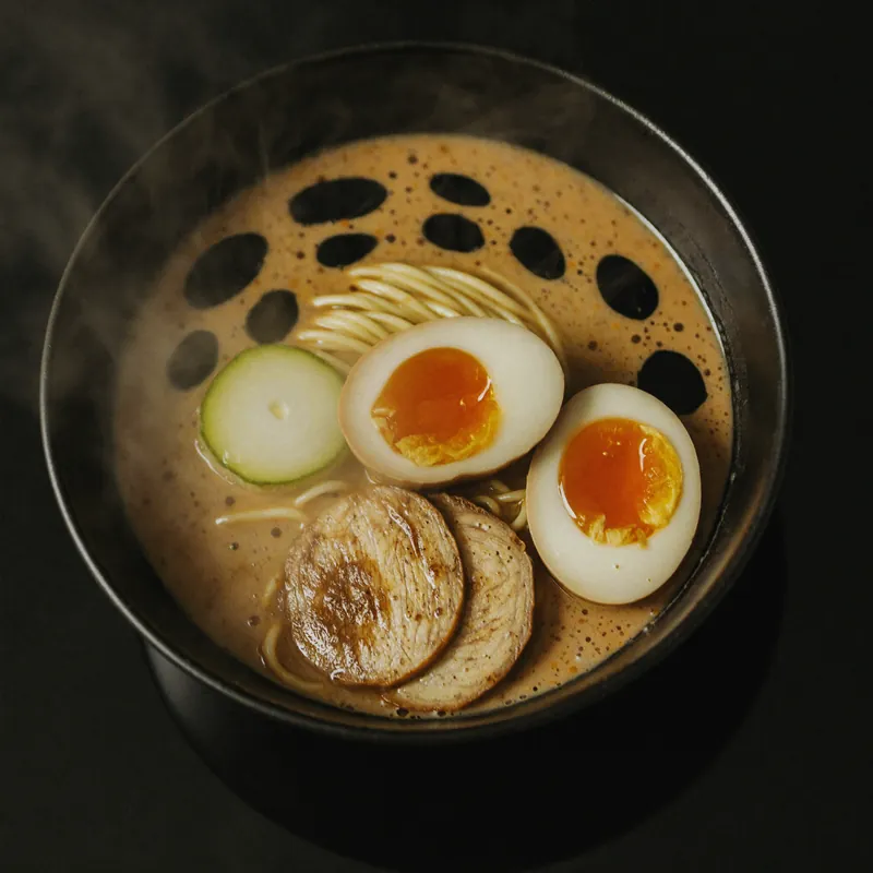 KŌEN Signature Tonkotsu ramen in a black ceramic bowl